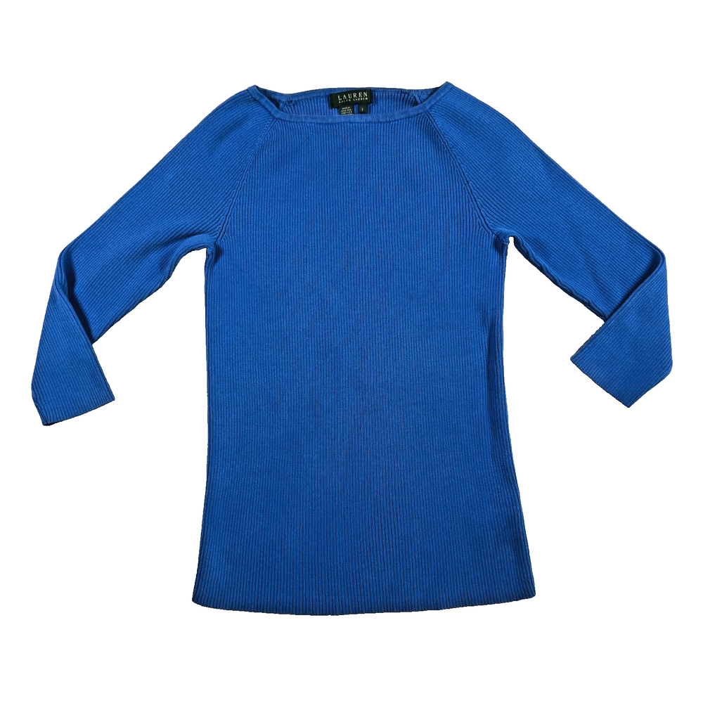Lauren Ralph Lauren Y2K Ribbed Boatneck Pullover Sweater Blue Womens S